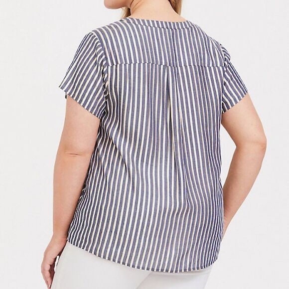 Torrid Blue and Sparkly Gold Lurex Striped Blouse 0/0X - Picture 2 of 15